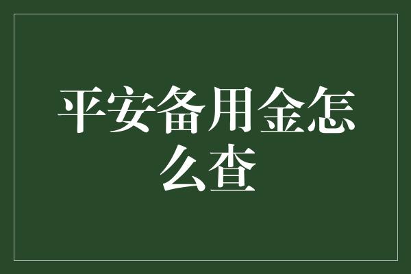 平安备用金怎么查