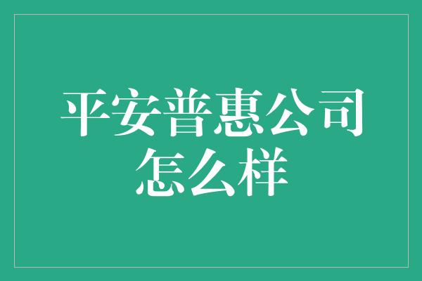 平安普惠公司怎么样