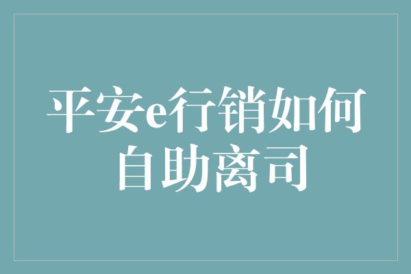 平安e行销如何自助离司