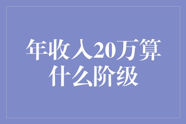 年收入20万算什么阶级