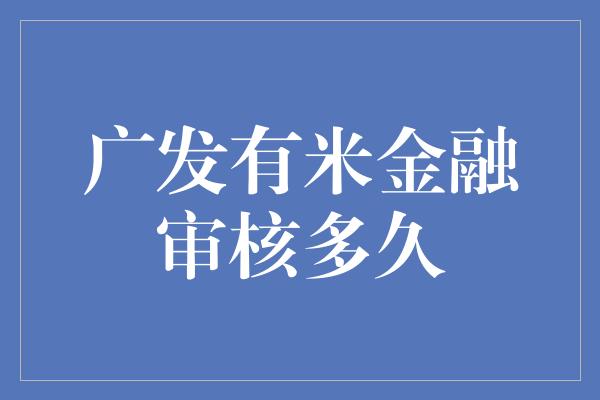 广发有米金融审核多久