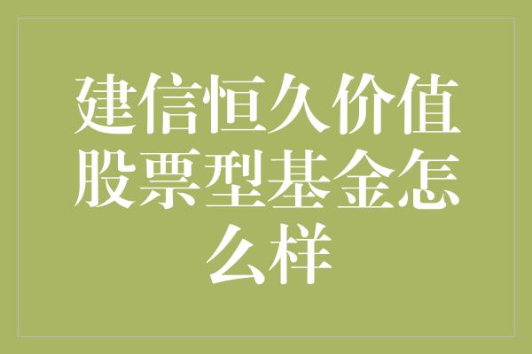 建信恒久价值股票型基金怎么样