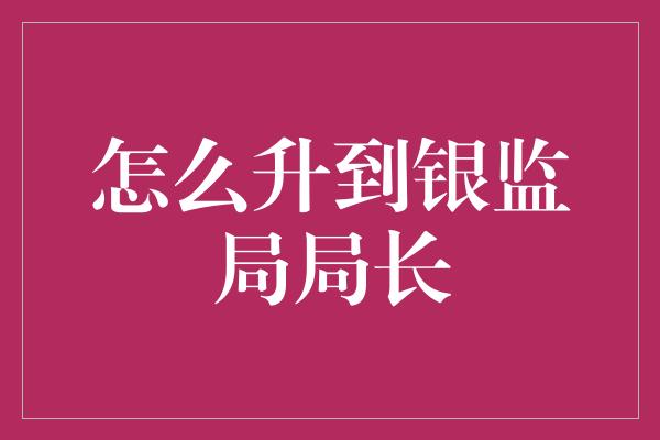 怎么升到银监局局长