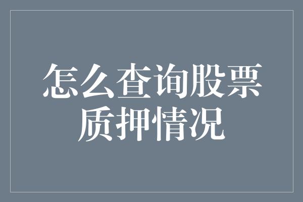 怎么查询股票质押情况