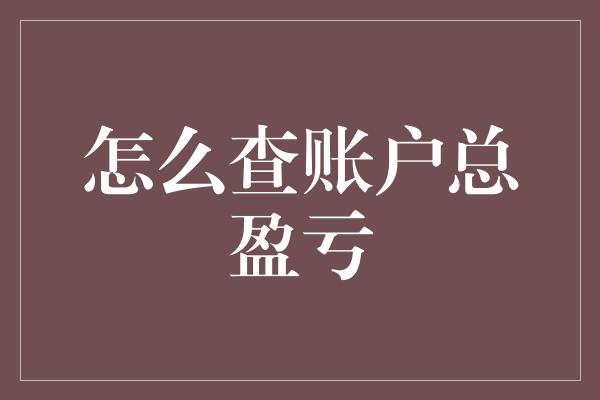 怎么查账户总盈亏