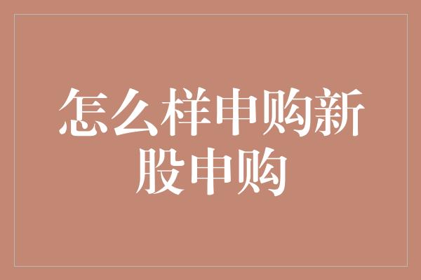 怎么样申购新股申购