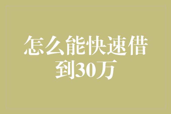 怎么能快速借到30万