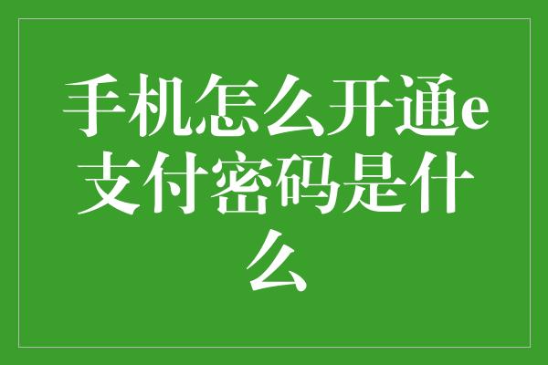 手机怎么开通e支付密码是什么