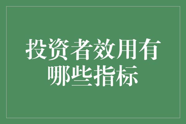 投资者效用有哪些指标