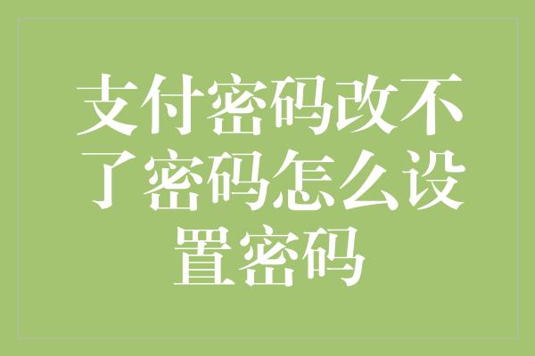 支付密码改不了密码怎么设置密码