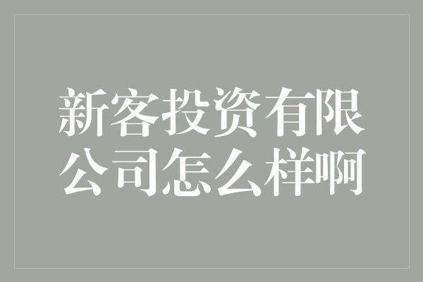 新客投资有限公司怎么样啊