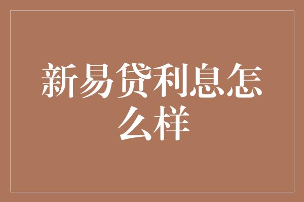 新易贷利息怎么样