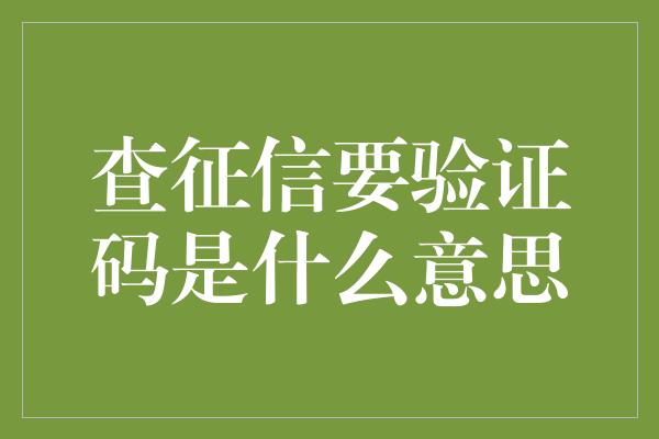 查征信要验证码是什么意思