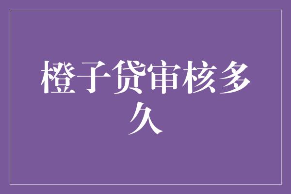 橙子贷审核多久