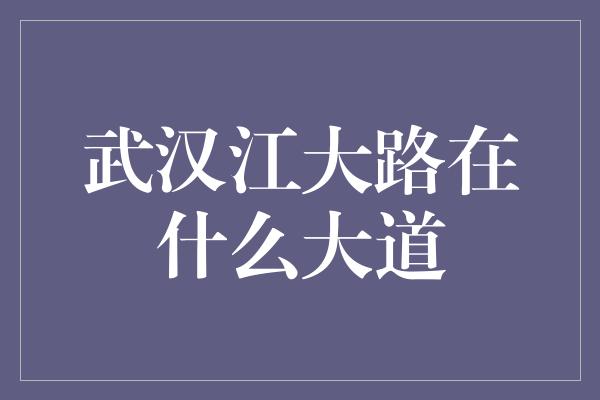 武汉江大路在什么大道