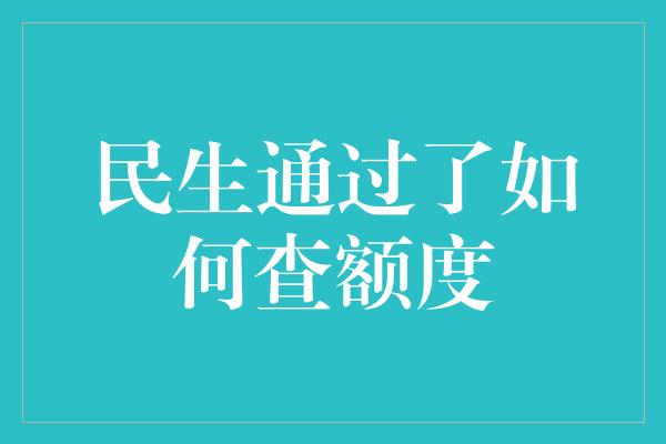 民生通过了如何查额度