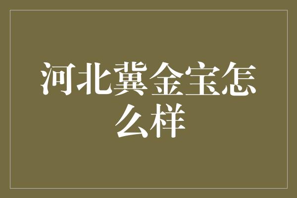 河北冀金宝怎么样