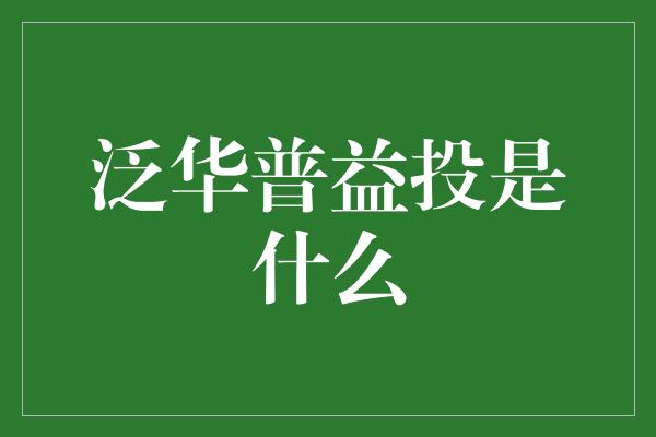 泛华普益投是什么