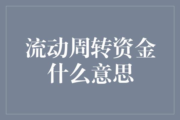 流动周转资金什么意思