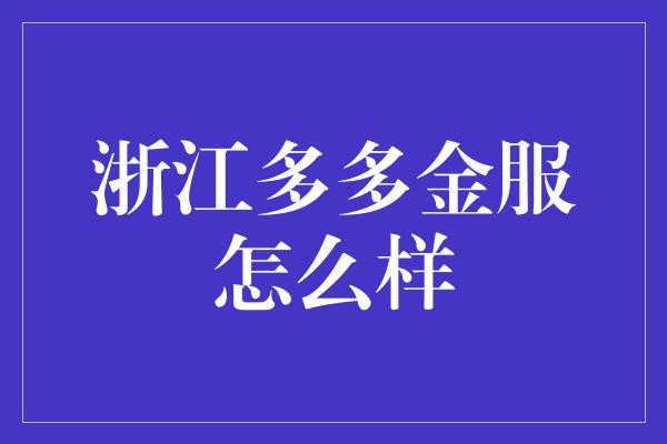 浙江多多金服怎么样