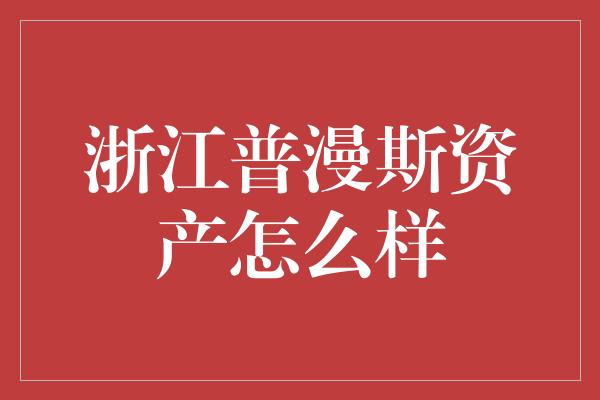 浙江普漫斯资产怎么样