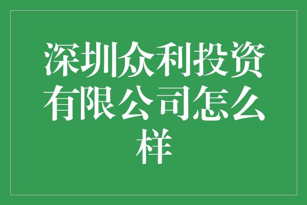 深圳众利投资有限公司怎么样