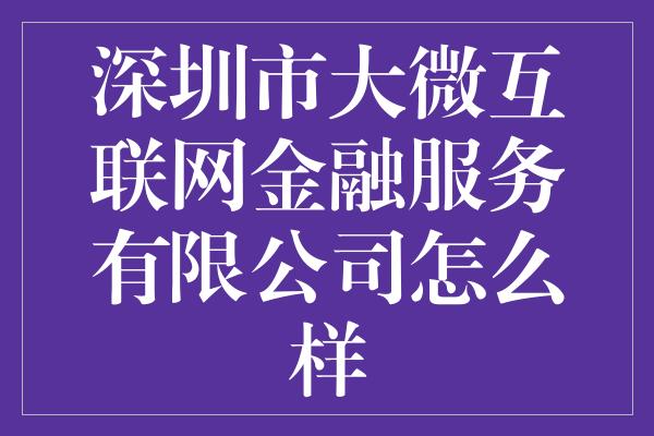 深圳市大微互联网金融服务有限公司怎么样