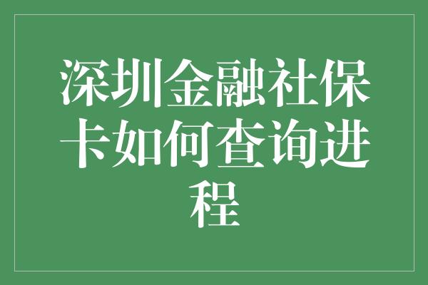 深圳金融社保卡如何查询进程