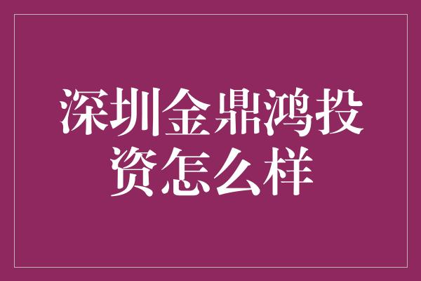 深圳金鼎鸿投资怎么样