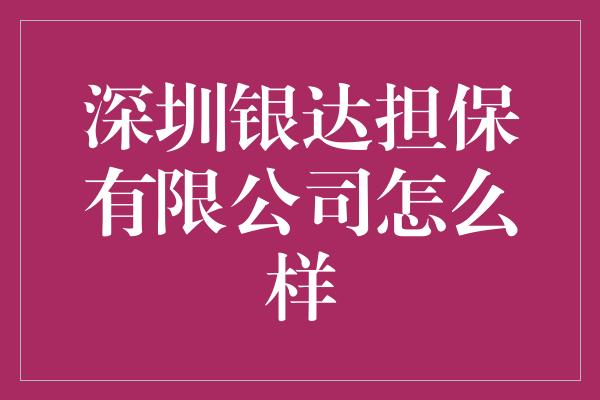 深圳银达担保有限公司怎么样