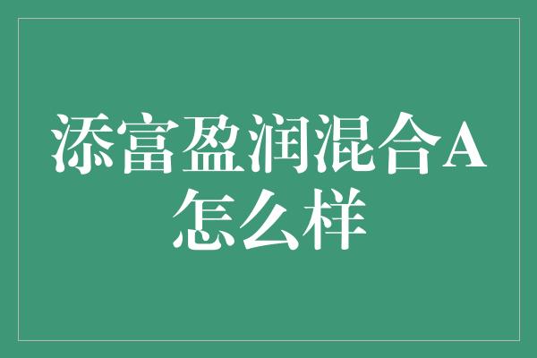 添富盈润混合A怎么样