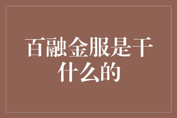 百融金服是干什么的