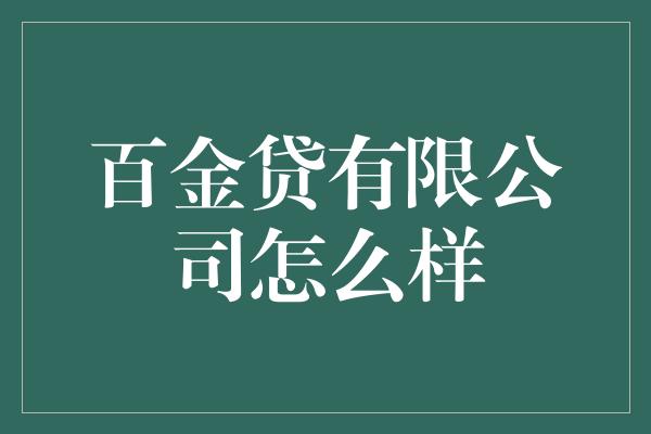 百金贷有限公司怎么样