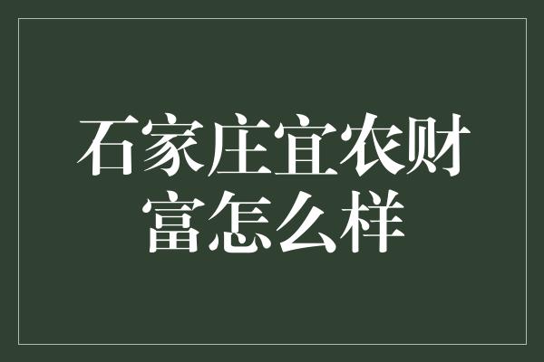 石家庄宜农财富怎么样