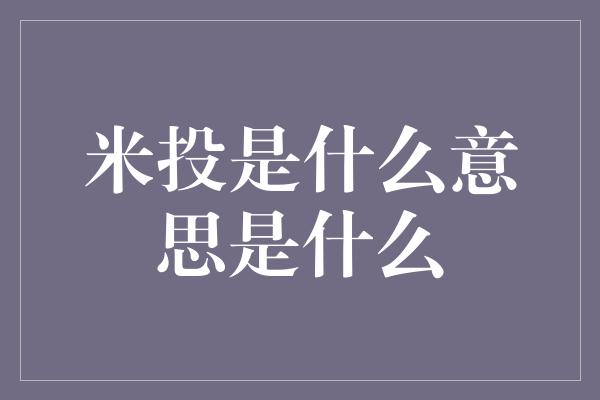 米投是什么意思是什么