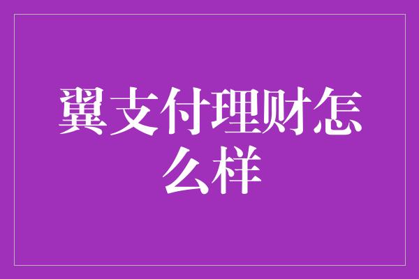 翼支付理财怎么样