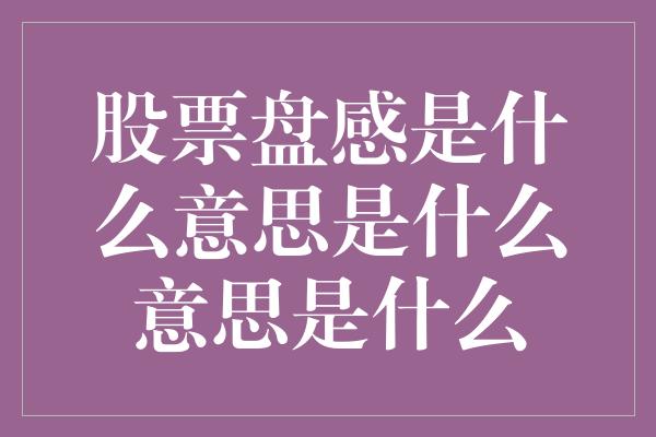 股票盘感是什么意思是什么意思是什么