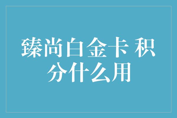 臻尚白金卡 积分什么用