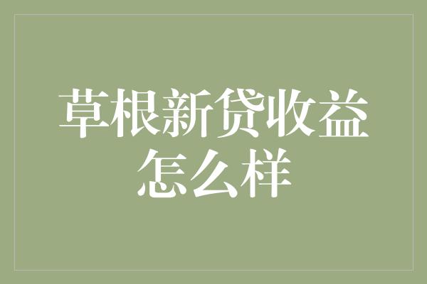 草根新贷收益怎么样