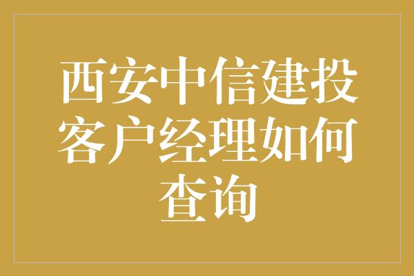 西安中信建投客户经理如何查询