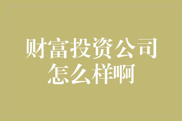 财富投资公司怎么样啊