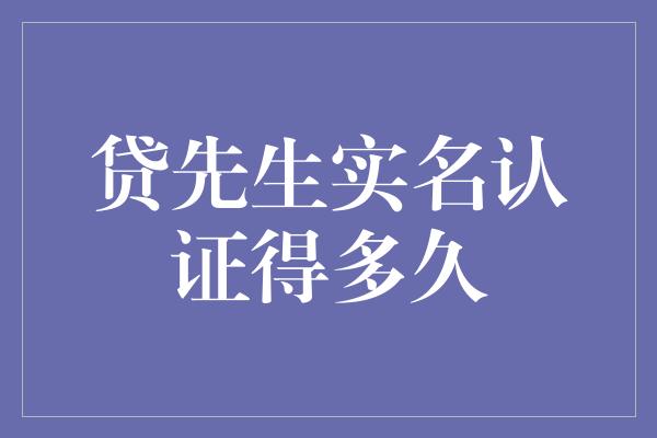 贷先生实名认证得多久