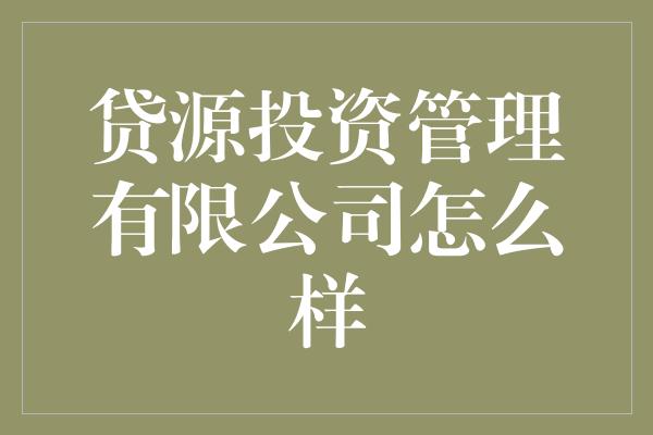 贷源投资管理有限公司怎么样