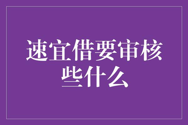 速宜借要审核些什么