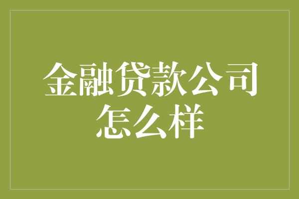 金融贷款公司怎么样