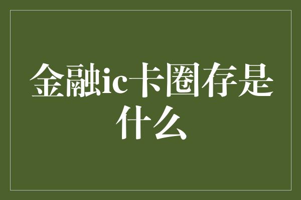 金融ic卡圈存是什么