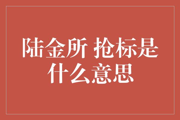 陆金所 抢标是什么意思