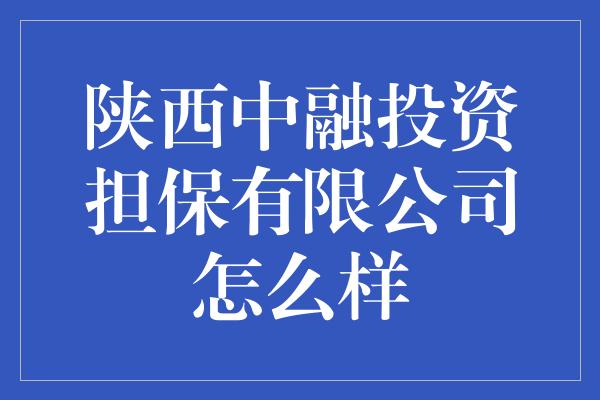 陕西中融投资担保有限公司怎么样