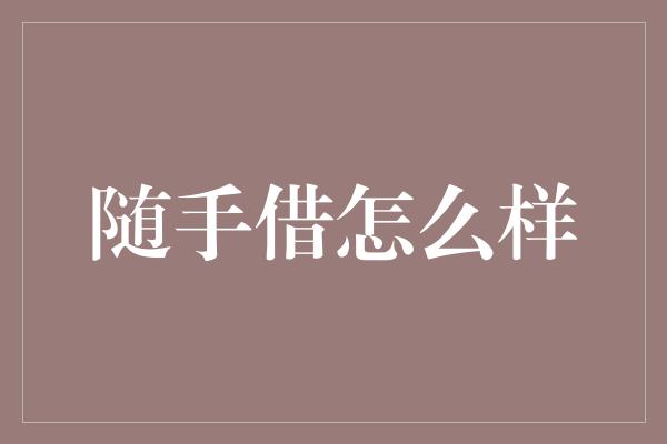 随手借怎么样