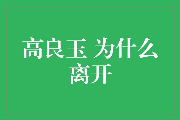 高良玉 为什么离开